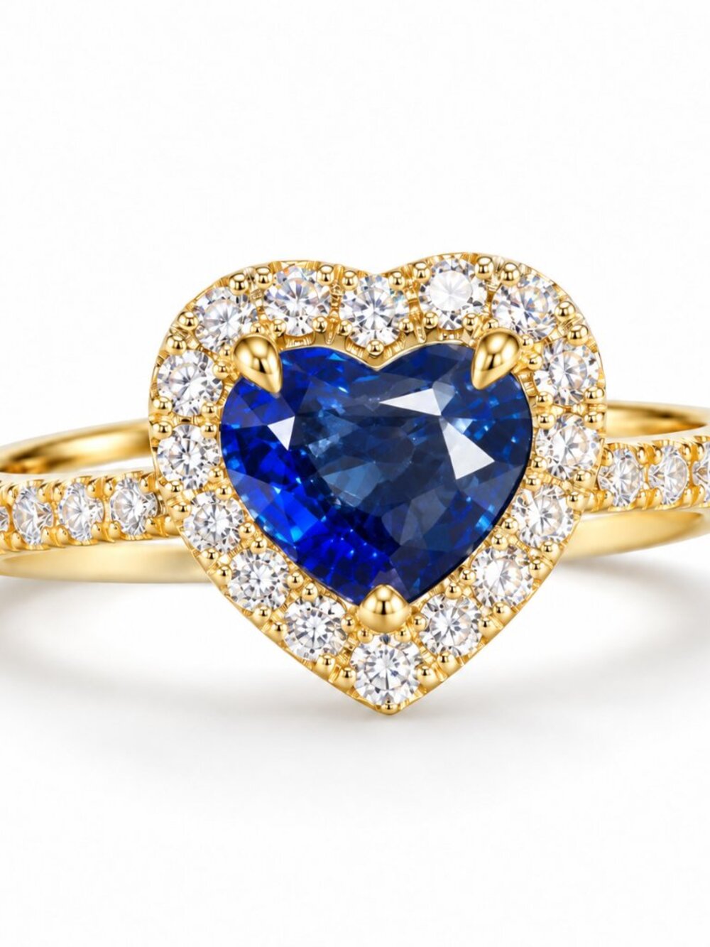 0.93ct Heart Ceylon Sapphire 0.50ctw Diamond Halo Ring 14K Yellow Gold Sz 6.5